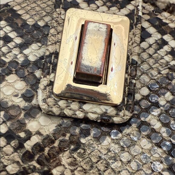 Zara Snakeskin Round Crossbody Bag Gold Chain & Handle Brown Beige Black Lined - Picture 17 of 17